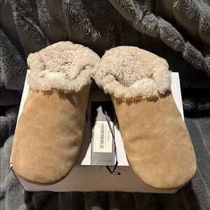 Jenni Kayne suede Moroccan taupe  Cozy Shearling Slippers medium $245